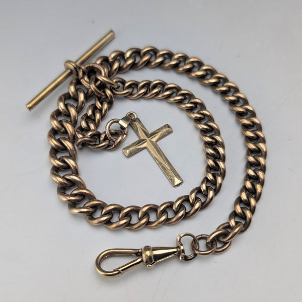 Antique rolled gold Albert chain cross fob